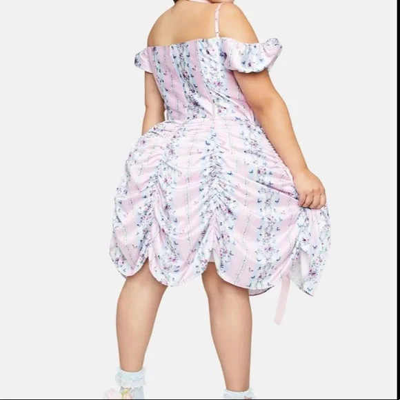 NWT Sold Out Sugar Thrillz Butterfly Stripe Dress with Ruched Skirt - Picture 2 of 10